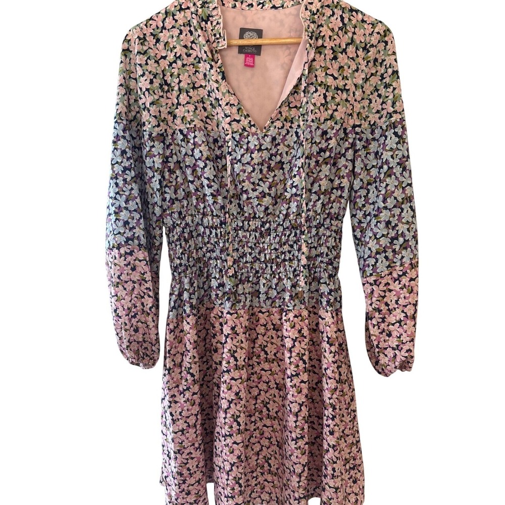 Vince Camuto Floral Print Smocked‎ Waist Dress Long Sleeve Size 8 Women's Mini